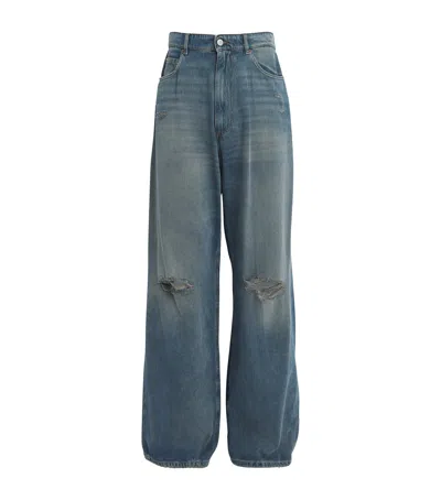 Mm6 Maison Margiela Distressed Wide-leg Jeans In Blue