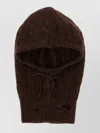 Mm6 Maison Margiela Distressed Wool Balaclava With Drawstring And Ribbed Hem In Brown