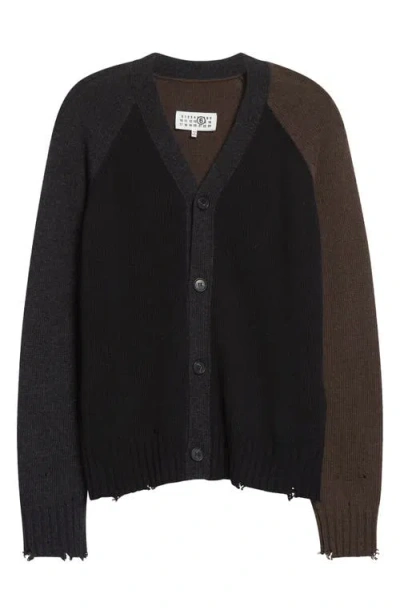 Mm6 Maison Margiela Distressed Wool Blend Cardigan In Black