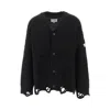 Mm6 Maison Margiela Distressed Wool Blend Cardigan In Black