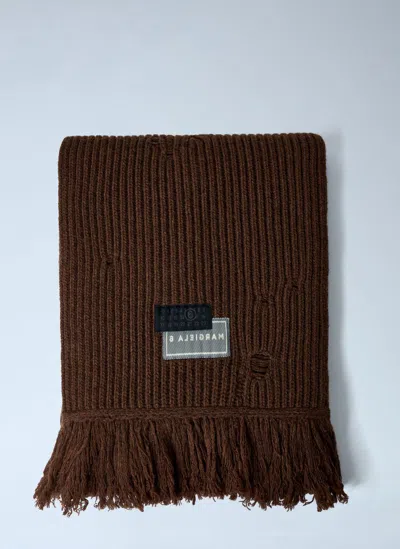 Mm6 Maison Margiela Distressed Wool-blend Scarf In Brown
