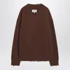 Mm6 Maison Margiela Distressed Brown Wool-blend Sweater In Brown