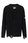 Mm6 Maison Margiela Distressed Wool Blend Cardigan In Black