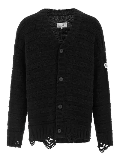 Mm6 Maison Margiela Distressed Wool Cardigan In Black