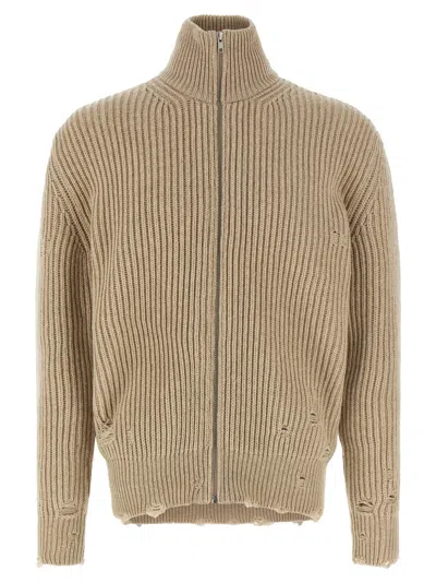 Mm6 Maison Margiela Distressed Wool Cardigan Sweaters And Cardigans Beige In Neutral