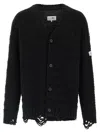 Mm6 Maison Margiela Distressed Wool Blend Cardigan In Black