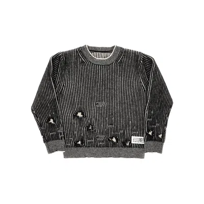 Mm6 Maison Margiela Distressed Wool Crewneck Sweater Kids In Gray