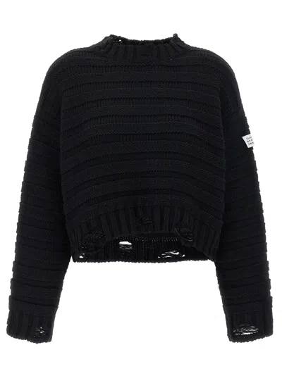 Mm6 Maison Margiela Distressed Wool Sweater Sweaters And Cardigans Black
