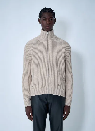 Mm6 Maison Margiela Distressed Zip-up Cardigan In Neutral