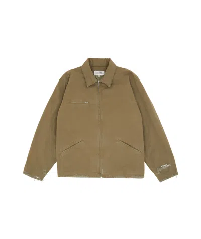 Mm6 Maison Margiela Distressed Zipped Denim Jacket In Brown
