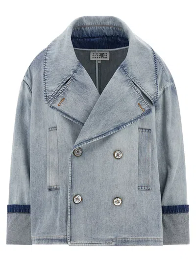 Mm6 Maison Margiela Double-breasted Jacket Puffer Jackets Light Blue In Burgundy