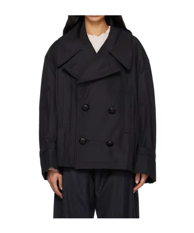 Mm6 Maison Margiela Double Breasted Long-sleeve Casual Jacket In Black