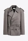 Mm6 Maison Margiela Stretch Cotton Trench Coat With Belted Waist In Gray