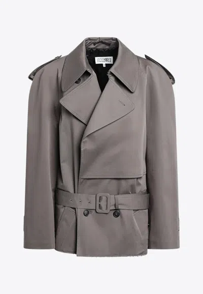 Mm6 Maison Margiela Double-breasted Short Trench Coat In Gray