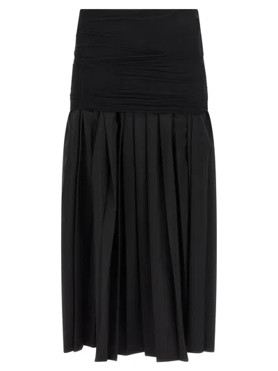 Mm6 Maison Margiela Double Layer Pleated Wool Blend Skirt In Black