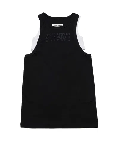 MM6 MAISON MARGIELA MM6 MAISON MARGIELA KIDS LOGO PRINTED DOUBLE-LAYERED SLEEVELESS DRESS