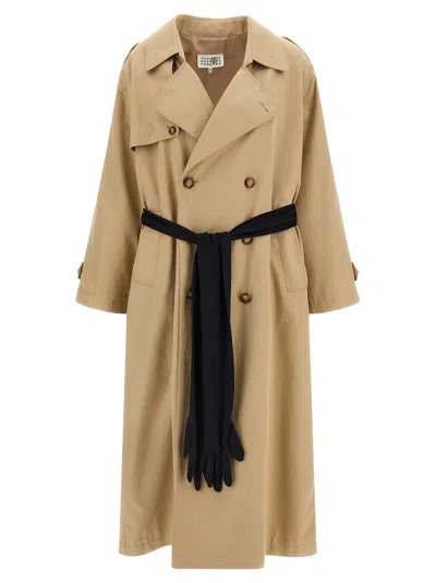 Mm6 Maison Margiela Double-breasted Cotton Trench Coat In Nude