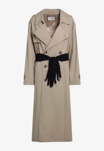 Mm6 Maison Margiela Beige Cotton Trench Coat With Gloves In Neutral