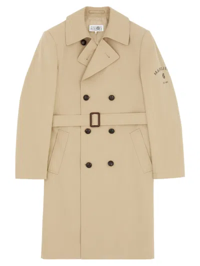 Mm6 Maison Margiela Double-breasted Trench Jacket With Belt For Men In Brown
