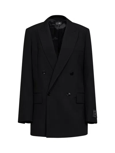Mm6 Maison Margiela Double-breasted Wool-blend Blazer In Black