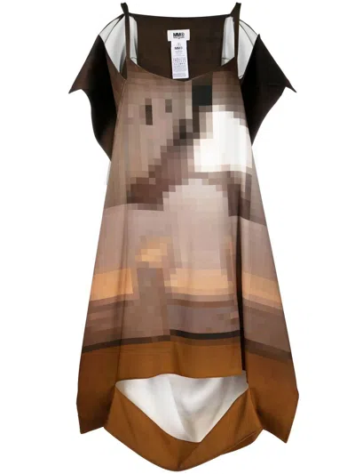 Mm6 Maison Margiela Draped Sleeveless Dress In Brown