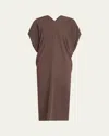 Mm6 Maison Margiela Draped V-neck Midi Dress In Brown