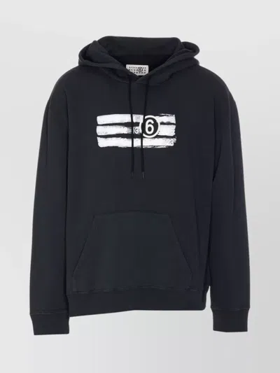Mm6 Maison Margiela Drawstring Hood Kangaroo Pocket Ribbed Cuffs In Black