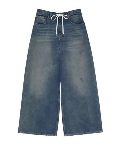 Mm6 Maison Margiela Drawstring-waistband Wide-leg Jeans In Blue