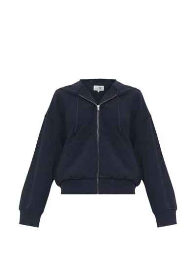 Mm6 Maison Margiela Drawstring Zip-up Hoodie In Blue