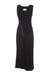 Mm6 Maison Margiela Crewneck Midi Length Sleeveless Wrap Detail Dress In Black