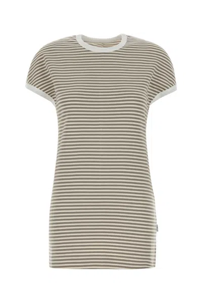Mm6 Maison Margiela Embroidered Stretch Cotton Striped Mini Dress In Neutral