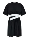 Mm6 Maison Margiela Belted Crew Neck Dress With Elastic Waistband In Black