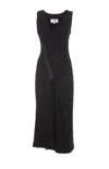 Mm6 Maison Margiela Crewneck Midi Length Sleeveless Wrap Detail Dress In Black