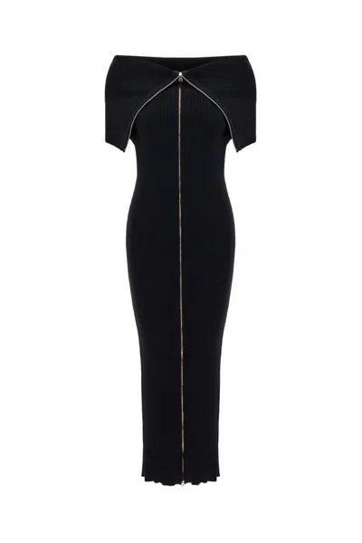 Mm6 Maison Margiela Front Zipper Off-the-shoulder Dress In Black