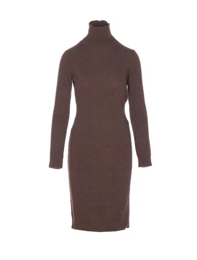 Mm6 Maison Margiela Knitted Turtleneck Dress Long Sleeves In Brown