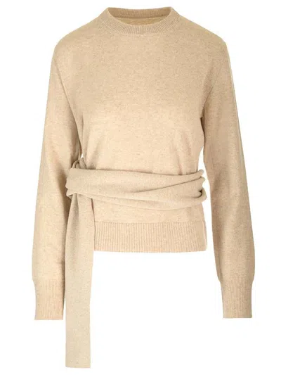 Mm6 Maison Margiela Drop Shoulder Wrap Around Jumper In Beige