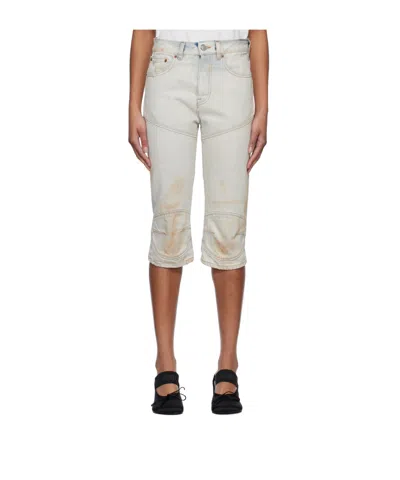 Mm6 Maison Margiela E Panel Sprayed Capri Denim Shorts In White