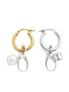 Mm6 Maison Margiela Mixed Metal Pendant Earrings With Pearl And Crystal In Grey