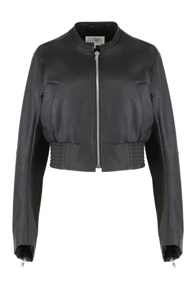 Mm6 Maison Margiela Eco-leather Bomber In Black