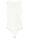 Mm6 Maison Margiela Mm6 By Maison Margiela Ecru Sleeveless Stretch Bodysuit With Crew Neck In White