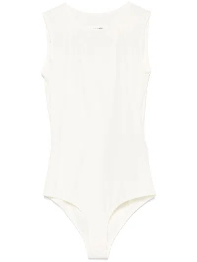 Mm6 Maison Margiela Ecru Sleeveless Stretch Bodysuit With Crew Neck