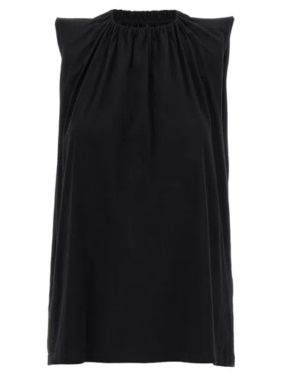 Mm6 Maison Margiela Gathered-neck Cotton Tank Top In Negro