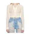 Mm6 Maison Margiela Off-white Elastic Jersey Mesh Long-sleeved Cardigan In Nude