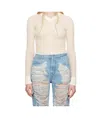 Mm6 Maison Margiela Off-white Elastic Jersey Mesh Long-sleeved Cardigan In White