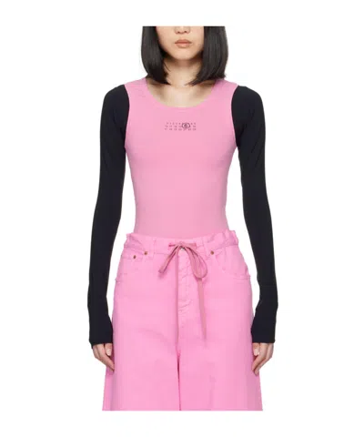Mm6 Maison Margiela Elastic Jersey T-shirt In Pink