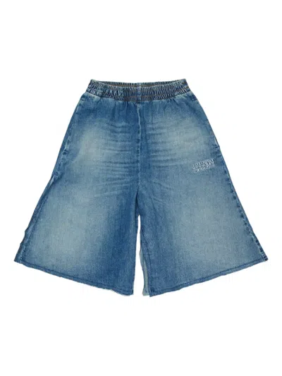 Mm6 Maison Margiela Kids Logo Embroidered Wide-leg Jeans In Blue