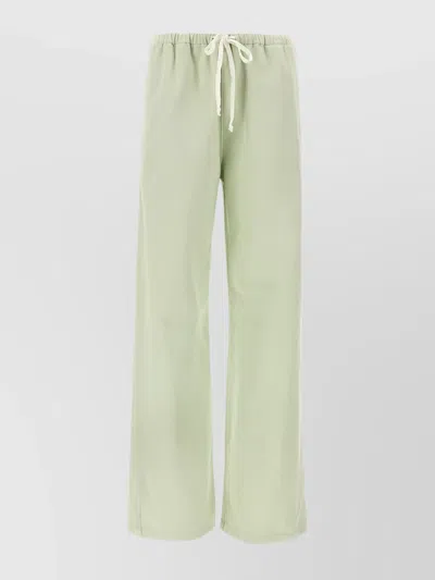 Mm6 Maison Margiela Elastic Waistband Wide Leg Trousers With Back Pocket In Green