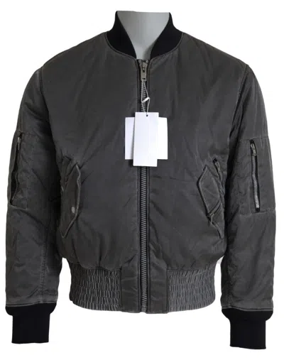 Mm6 Maison Margiela Elegant Gray Bomber Jacket Full Zip Closure In Black