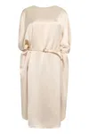 MM6 MAISON MARGIELA ELEGANT WHITE SATIN DRESS WITH LEATHER BELT AND BELT LOOPS FOR WOMEN