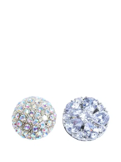 Mm6 Maison Margiela Crystal Round Earrings Silver Tone Finish In Metallic